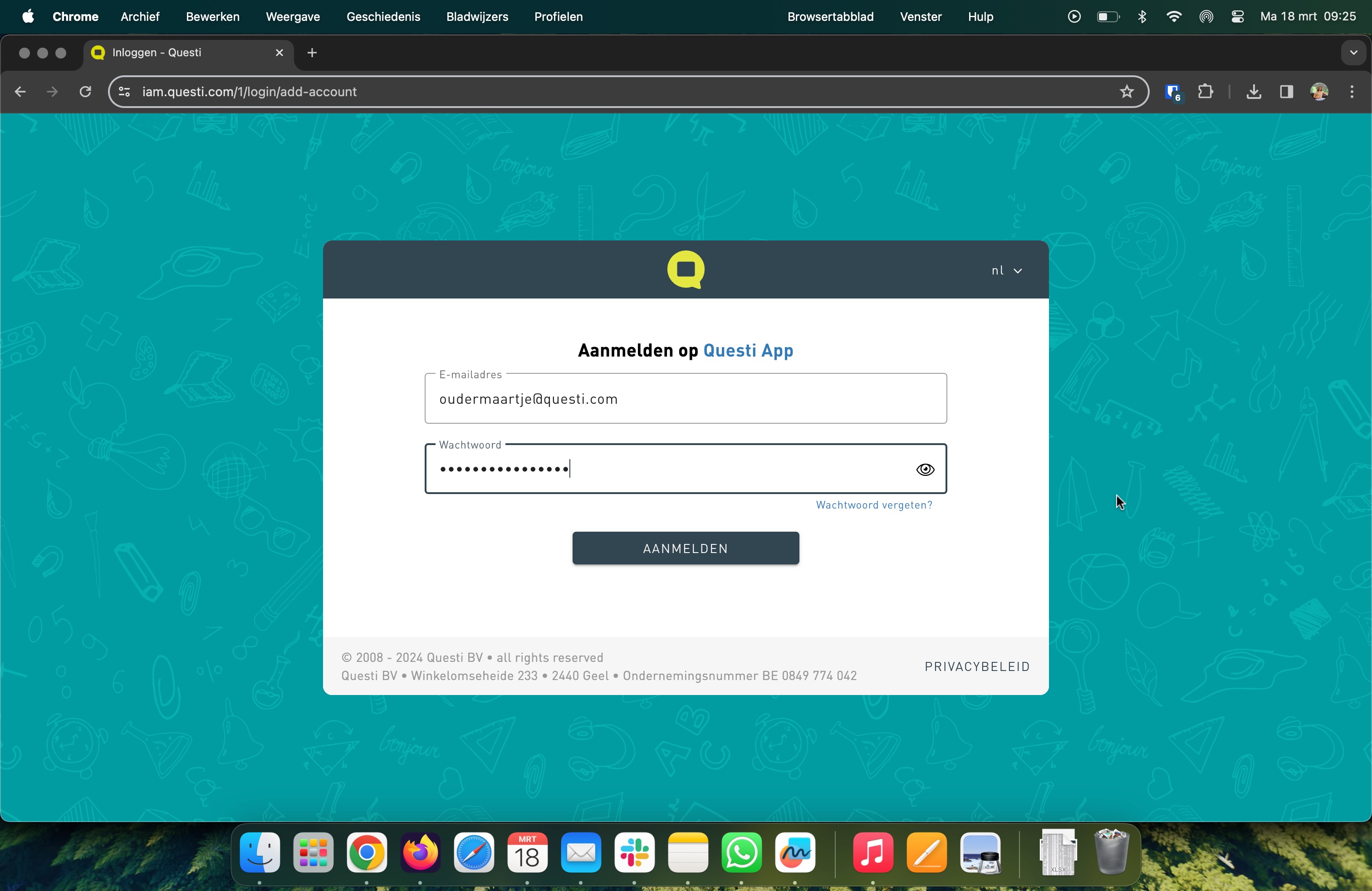 aanmelden Questi browser afbeelding 2 - mailadres en wachtwoord