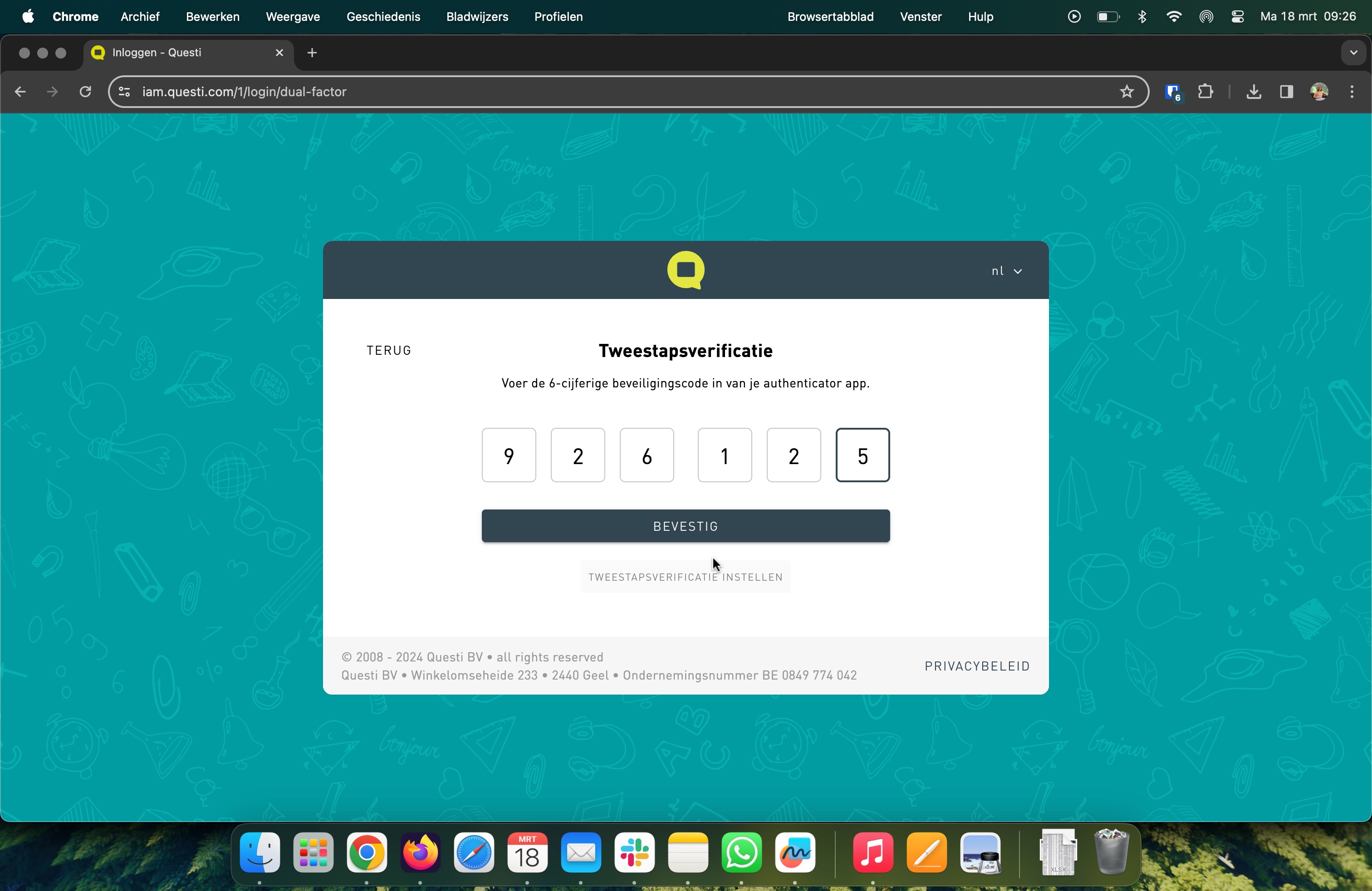 aanmelden Questi browser afbeelding 3 - tweestapsverificatie